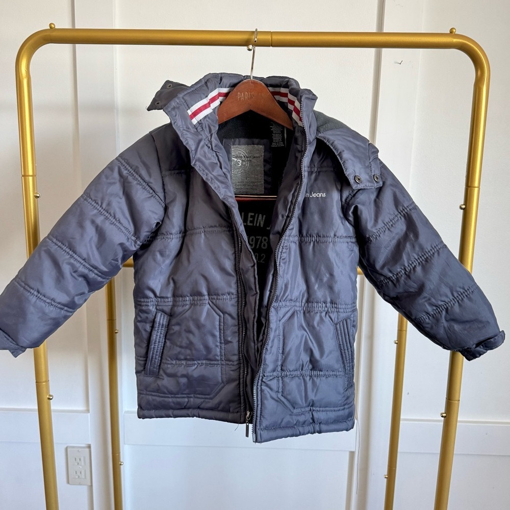 Calvin Klein Down Puffer Hooded Coat Gray Little Boys Size 4